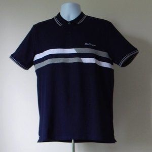 NWT BEN SHERMAN THE ORIGINAL Signature Embroidery Tipped Navy Polo Shirt